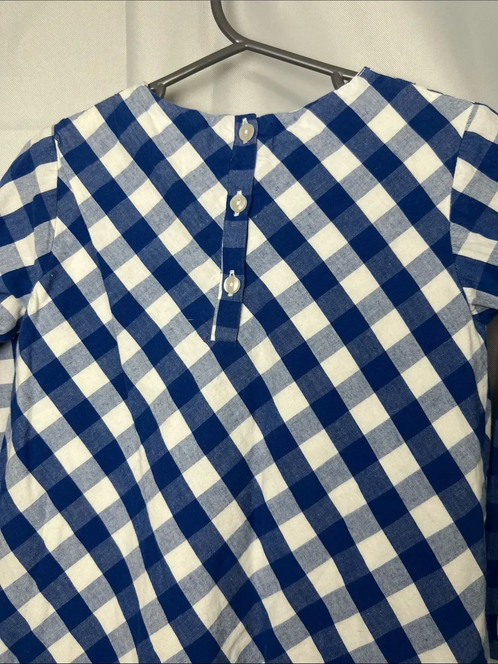Polarn O. Pyret blue and white check long sleeve cotton dress cross stitching